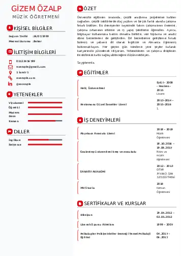Müzik Öğretmeni Cv Örnekleri cv indir